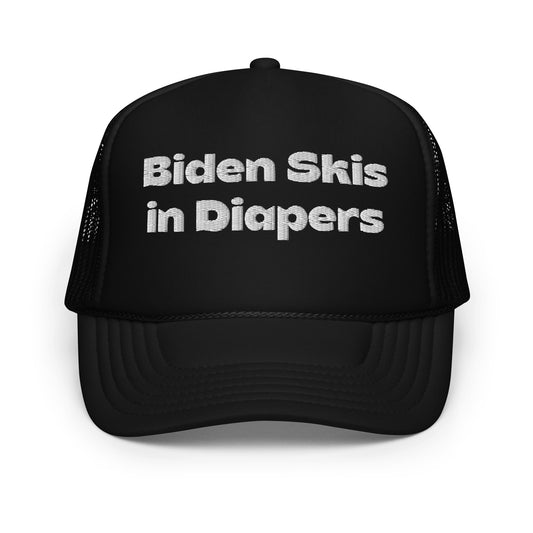 Biden Skis in Diapers Foam trucker hat